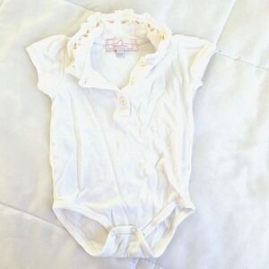 babycottons White Ruffled Collar Embroidered Flower Polo Bodysuit 6M